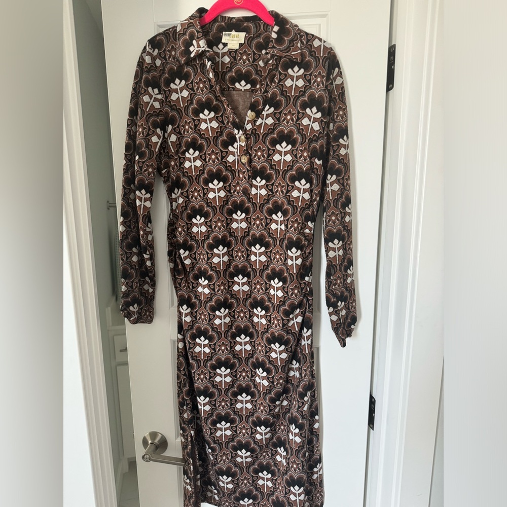 Maeve Brown and White Floral Long Sleeve Dress